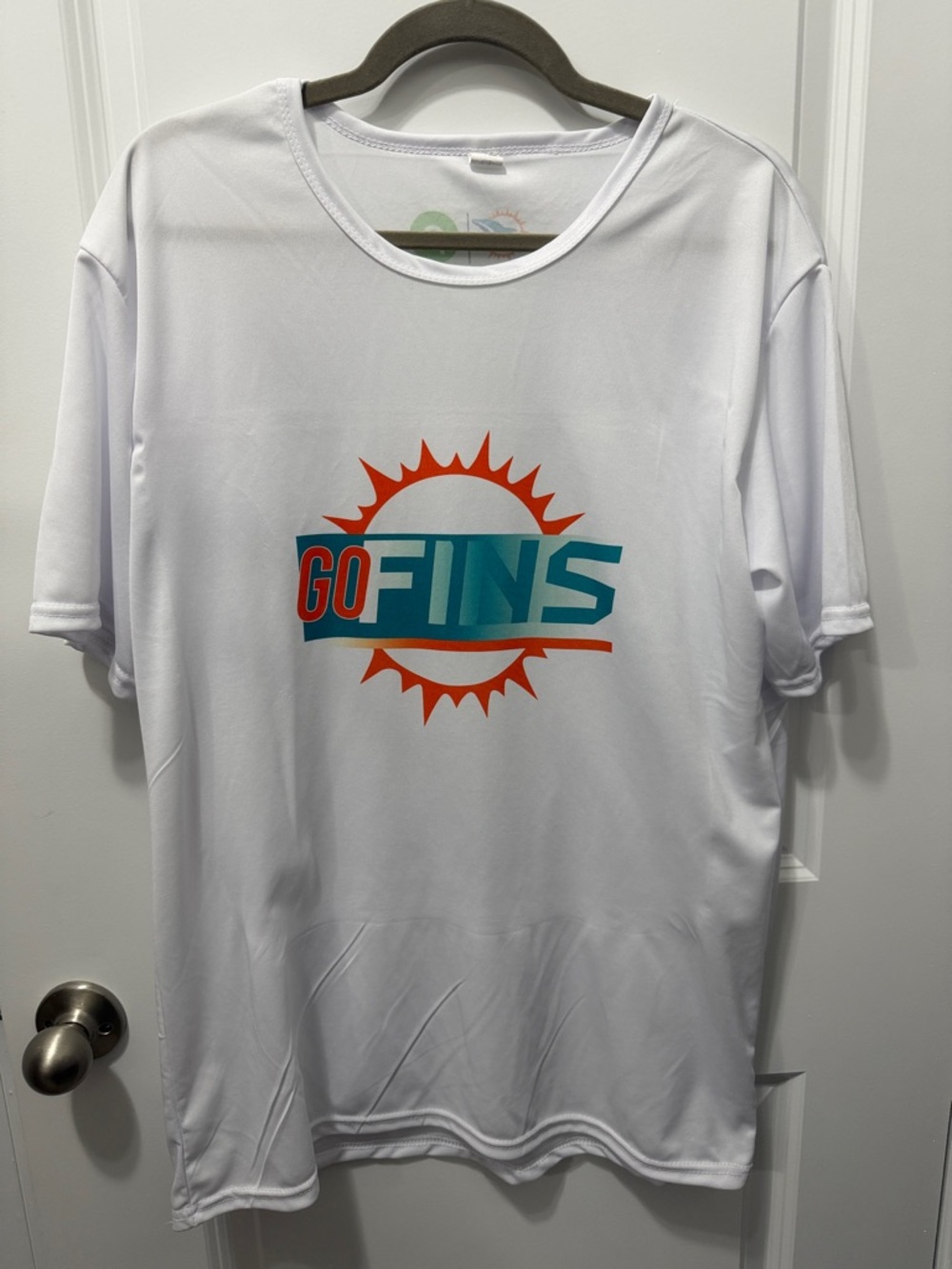 Miami Dolphins Go Fins Graphic Tee - White with Teal & Orange Logo Size XL